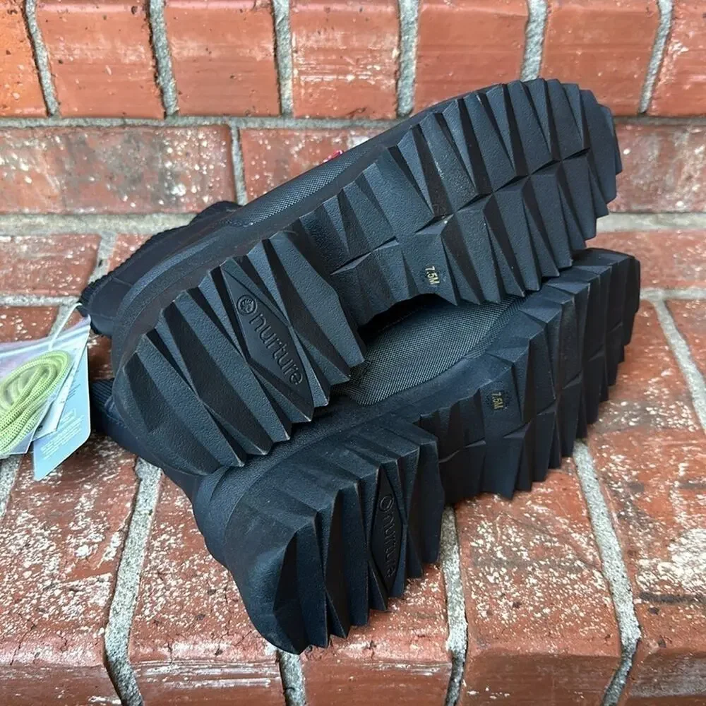 Nurture Whitney Water Resistant Leather Platform Boots Black Lug Sole Combat 7.5 - Picture 7 of 8